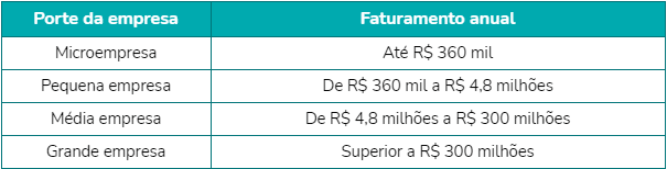 Tabela porte de empresa IBGE